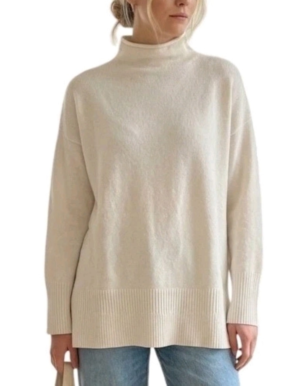 Moth Anthropologie Mock Neck Sweater Cream Oversized Tunic Minimalist Chic Small